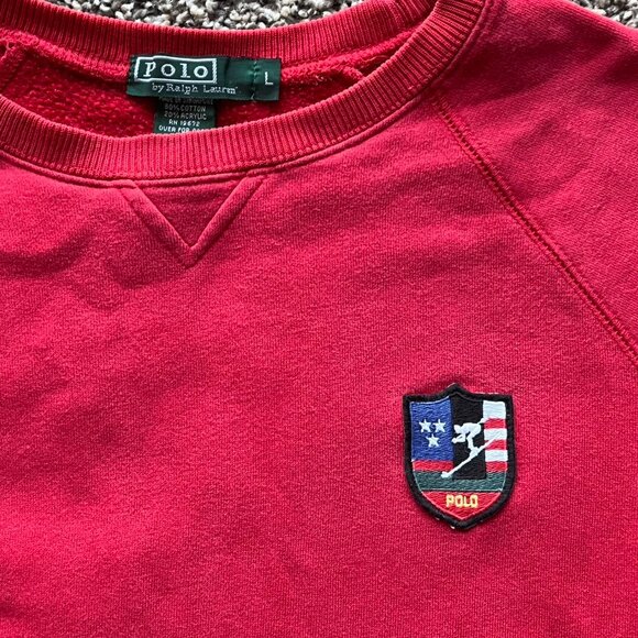 Vntg Polo Ralph Lauren Sweatshirt Womens Large Red Preppy Cotton Classic Winter - Picture 2 of 8